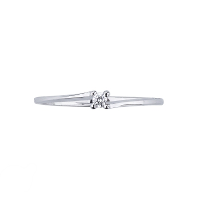 Bague solitaire en or blanc 18 carats avec diamant 0,04