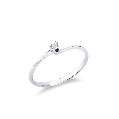 Bague solitaire en or blanc 750 avec diamant 0,04 ct