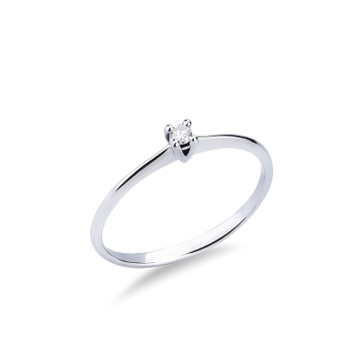 Bague solitaire 4 griffes en or blanc 750 avec diamant 0,04 ct
