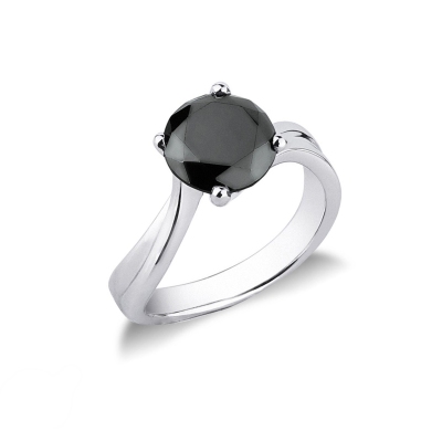 Bague solitaire en or blanc 18 carats avec diamant noir