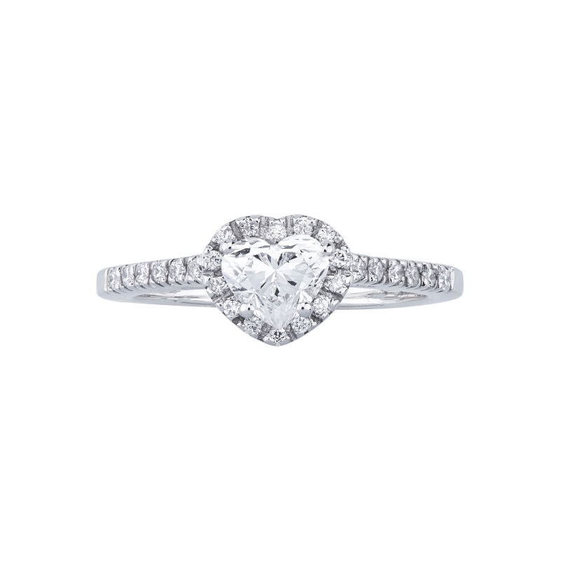 Anneau solitaire en or blanc 18k avec diamant naturel central cœur GIA, CT.0.70  Anneau solitaire en or blanc 18k avec diamant naturel central cœur GIA, CT.0.70