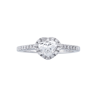 Anneau solitaire en or blanc 18k avec diamant naturel central cœur GIA, CT.0.70 