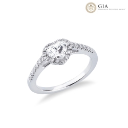 Anneau solitaire en or blanc 18k avec diamant naturel central cœur GIA, CT.0.70