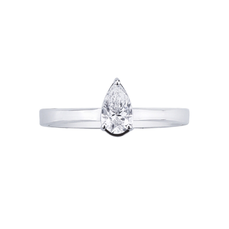 Bague solitaire or blanc 18k avec diamant poire GIA 0.30 ct
