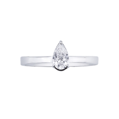 Bague solitaire or blanc 18k avec diamant poire GIA 0.30 ct