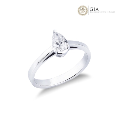Bague solitaire or blanc 18k avec diamant poire GIA 0.30 ct
