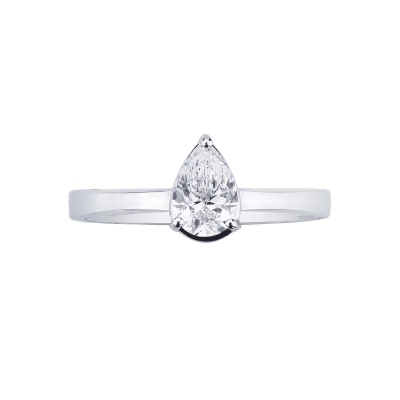 Bague avec diamant taille goutte 0,50 ct GIA en or blanc 18k