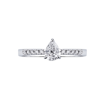Bague solitaire taille goutte 0.70ct  GIA en or blanc 18k 