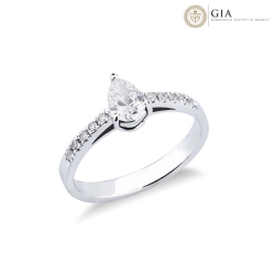Bague solitaire taille goutte 0.70ct  GIA en or blanc 18k