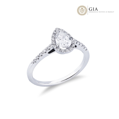 Bague avec diamant taille goutte 0,70 ct GIA en or blanc 18k