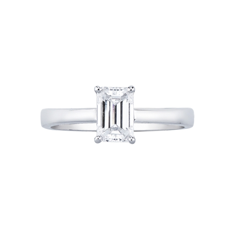 Bague solitaire or blanc 18k diamant central émeraude certifié GIA 1.00 ct Bague solitaire or blanc 18k diamant central émeraude certifié GIA 1.00 ct
