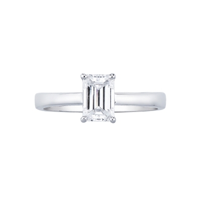 Bague solitaire or blanc 18k diamant central émeraude certifié GIA 1.00 ct