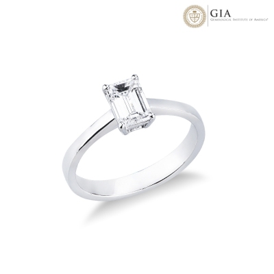 Bague solitaire or blanc 18k diamant central émeraude certifié GIA 1.00 ct