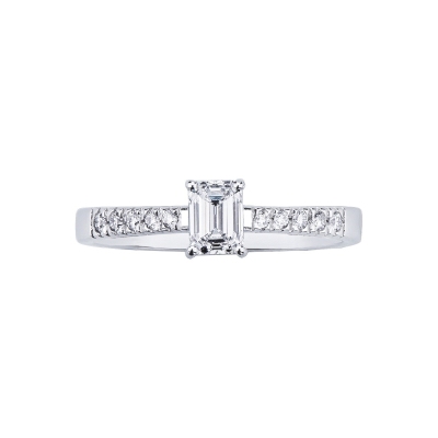 Bague taille émeraude 0,50 ct GIA or blanc 18k