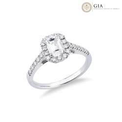 Anneau solitaire or 750 avec diamant émeraude certifié GIA CT.1,00