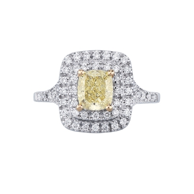 Solitaire or blanc 18k diamant jaune fancy GIA 1.16CT