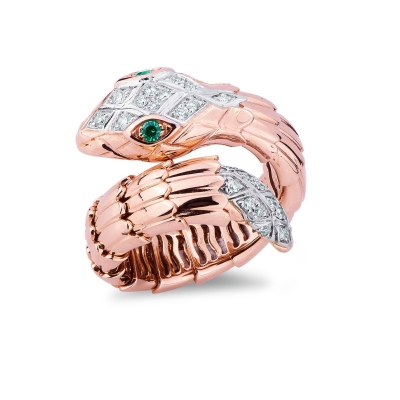 Bague serpent en or rose et blanc 18k avec diamants