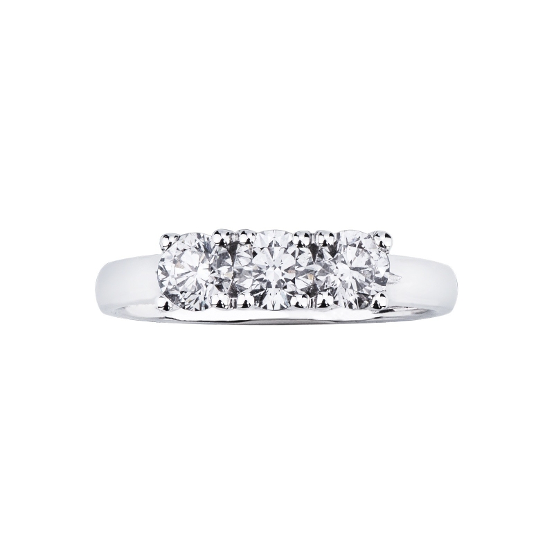 Demi alliance trilogie en or blanc 18k avec diamants 0.90 ct