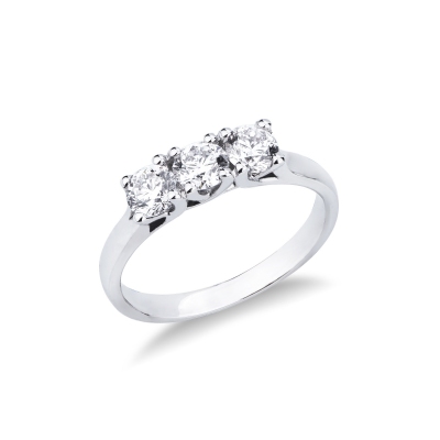 Demi alliance trilogie en or blanc 18k avec diamants 0.90 ct