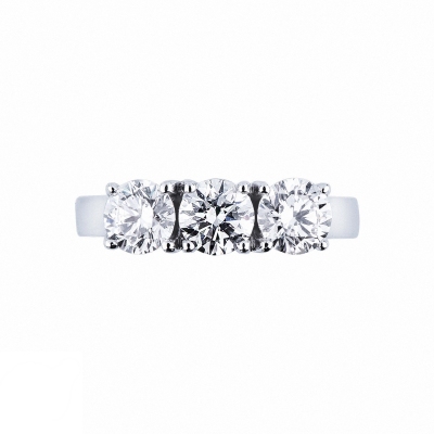 Bague 3 pierres en or blanc 18k avec diamants 1,50 ct