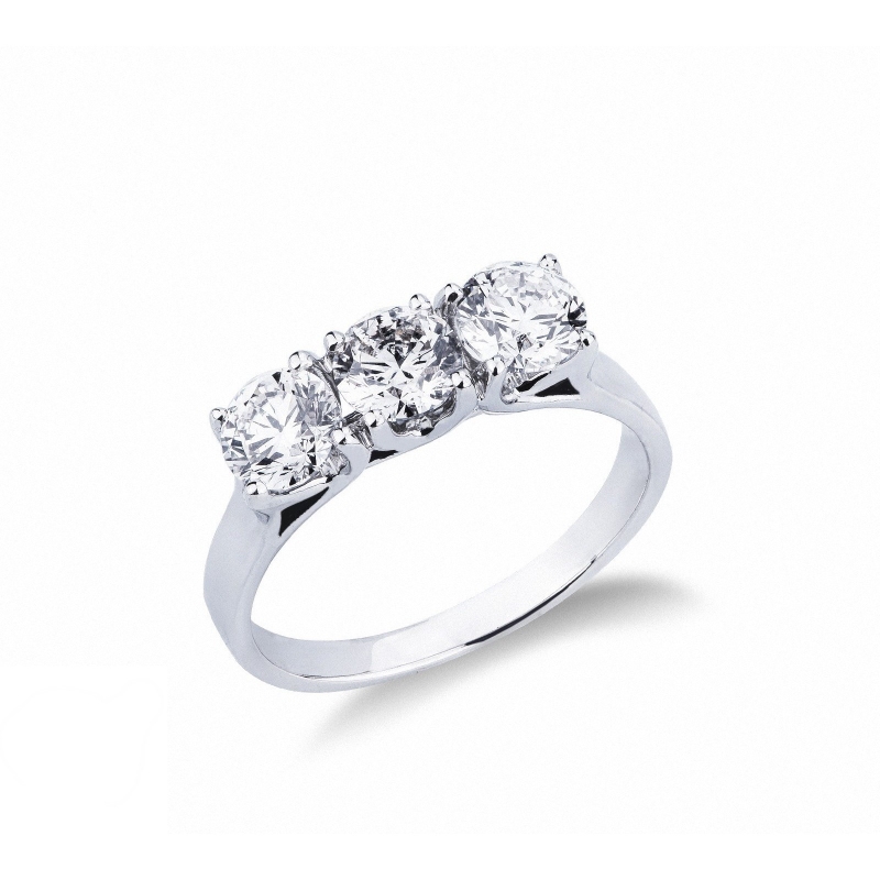 Bague 3 pierres en or blanc 18k avec diamants 1,50 ct