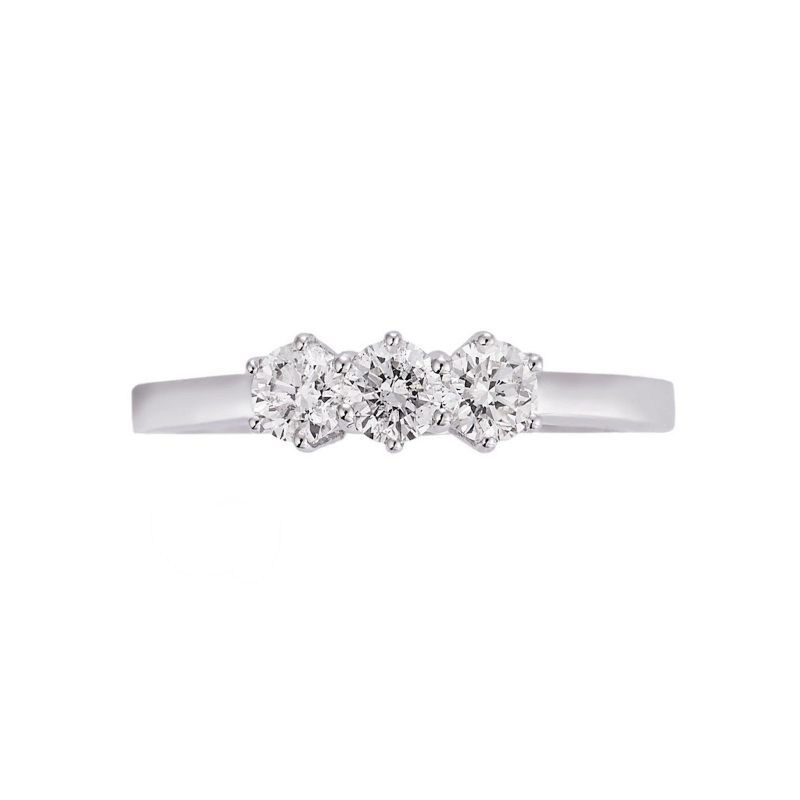 Bague trilogie de diamants 0.45 ct et or blanc 18 k Bague trilogie de diamants 0.45 ct et or blanc 18 k