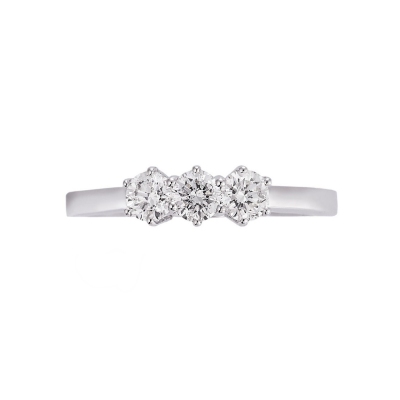 Bague trilogie de diamants 0.45 ct et or blanc 18 k