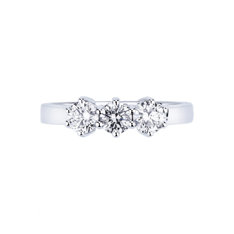 Bague 3 pierres de 0.75 ct en or blanc 18k  Bague 3 pierres de 0.75 ct en or blanc 18k