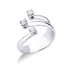 Bague à 3 branches ouvertes en or blanc 18k avec diamants 0.35 ct