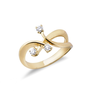 Bague trilogy en or jaune 18k avec design ondulé et diamants