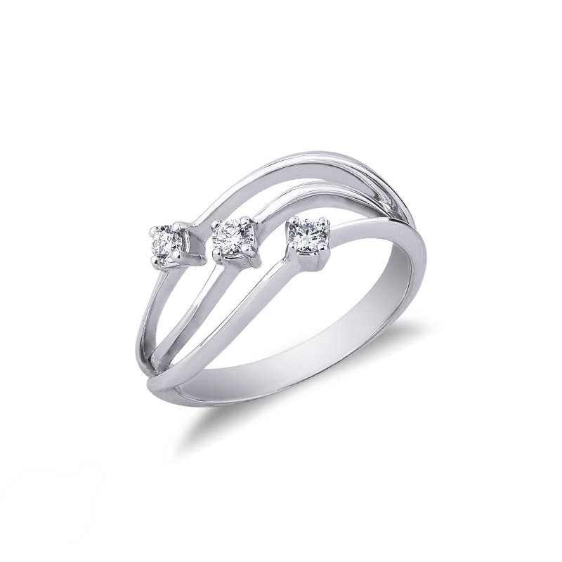 Bague trilogy en or blanc 18k avec design ondulé et diamants