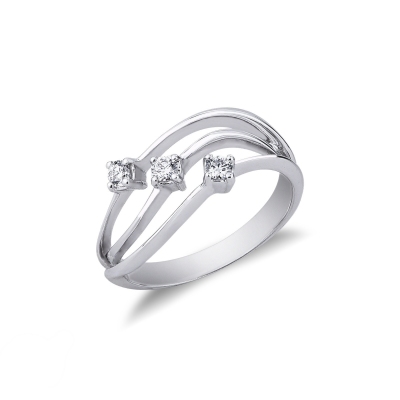 Bague trilogy en or blanc 18k avec design ondulé et diamants
