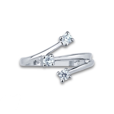 Bague de fiançailles à branches ouvertes serties de 3 diamants et or blanc 18k