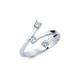 Bague de fiançailles à branches ouvertes serties de 3 diamants et or blanc 18k