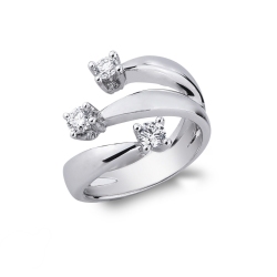 Bague à 3 branches ouvertes en or blanc 18k avec 3 diamants 0.60 ct