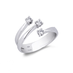Bague de fiançailles en or blanc à 3 branches ouvertes serties de diamants