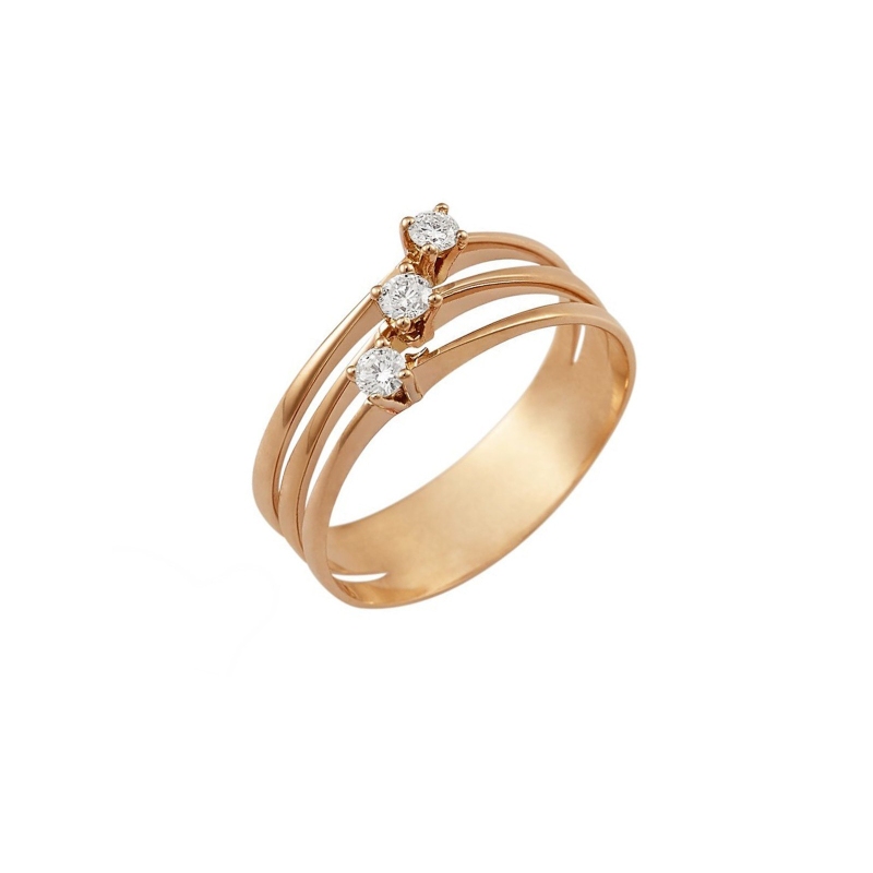 Bague trois anneaux en or rose 18k avec trois diamants