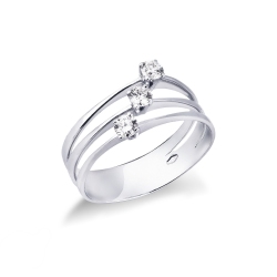 Bague trois anneaux en or blanc 18k avec trois diamants 0,30 ct