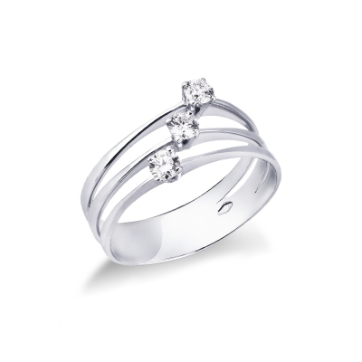 Bague trois anneaux en or blanc 18k avec trois diamants 0,30 ct