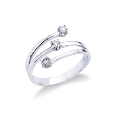 Bague trilogie femme en or blanc 18k avec diamants ct. 0,15