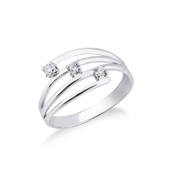 Bague trois anneaux en or 18k avec trois diamants 0,12 ct