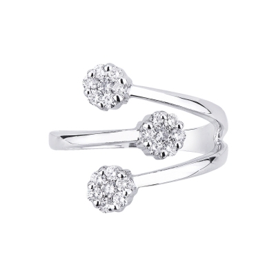 Bague illusion de diamants en or blanc 18 carats avec trois fleurs
