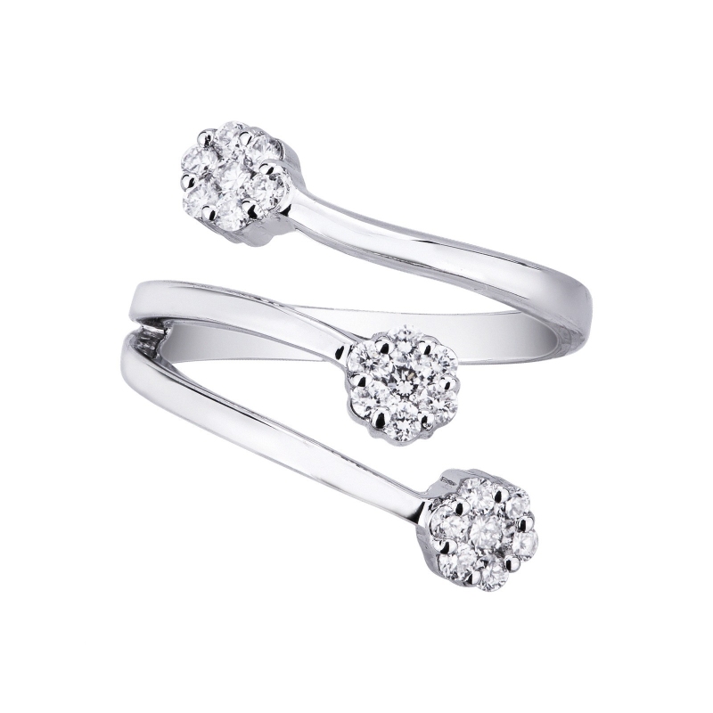 Bague pavé style trilogy en or blanc 18k avec diamants