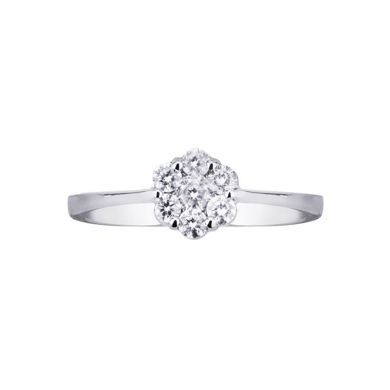 Bague florale pavé or blanc 18k avec diamants