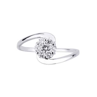 Bague Contrarié Fleur en Or Blanc 750 avec Diamants