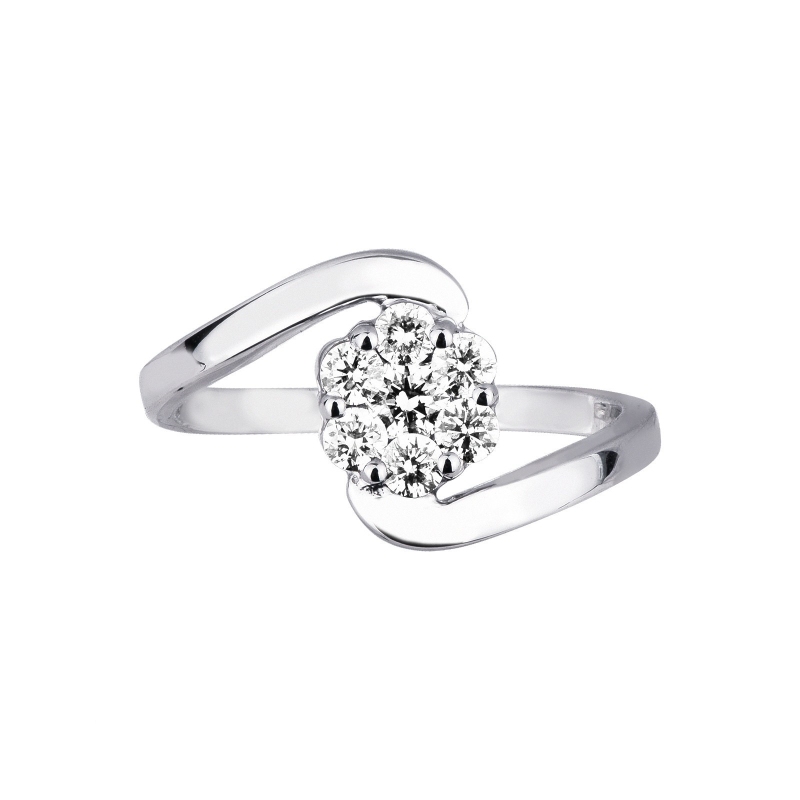 Bague fleur ouverte en or blanc 18k avec diamants Bague fleur ouverte en or blanc 18k avec diamants