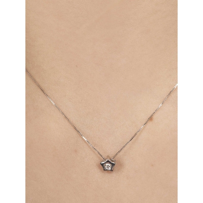 Collier or blanc femme  avec pendentif en forme d'étoile et diamant 0.04 ct