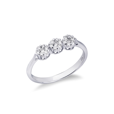 Bague trilogy fleurs illusion en or blanc 18k avec diamants