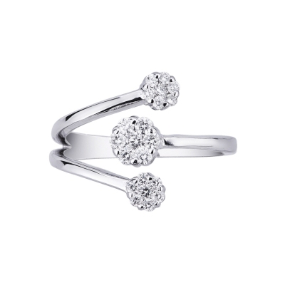  Bague femme en or blanc 18k avec fleurs serties de diamants