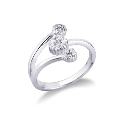 Bague femme en or blanc 18k avec fleurs serties de diamants